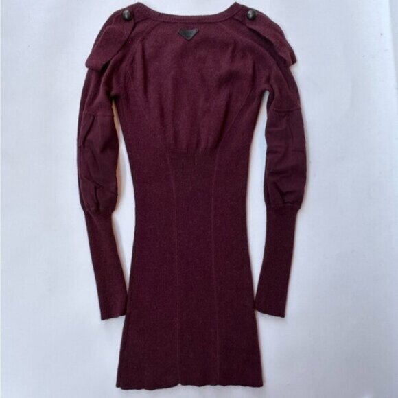 DIESEL Alpaca Wool Blend Burgundy Red Y2K Fitted Knit Ribbed Sweater Dress Small - Picture 2 of 14
